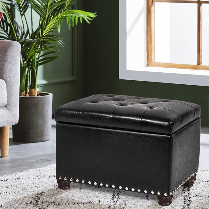 24'' Leather Storage Ottoman Rectangular Foot Rest Stool - Image 4