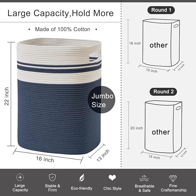 OIAHOMY Laundry Hamper-Laundry Basket, Tall Cotton Storage Basket - Image 5