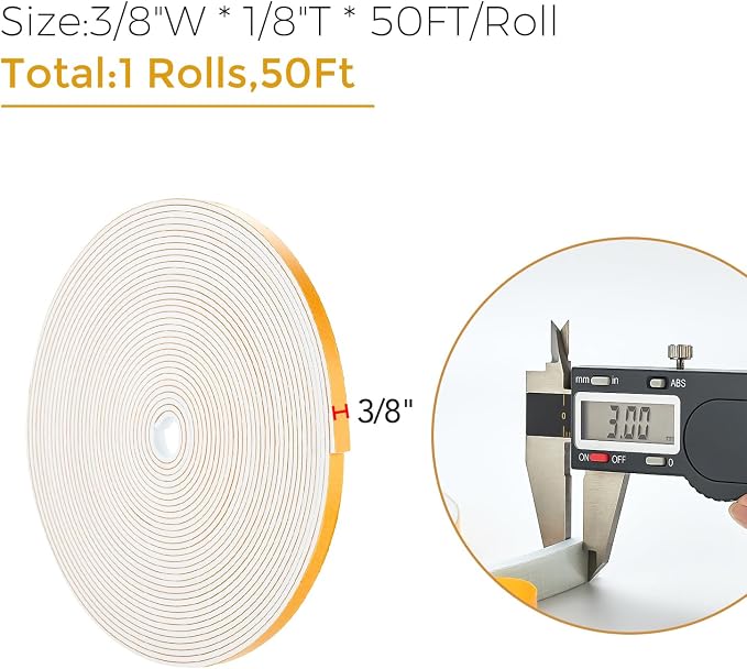 50 Feet Weather Stripping Door Seal, 3/8" Wide X 1/8" Thick Door Seal Strip - Image 3