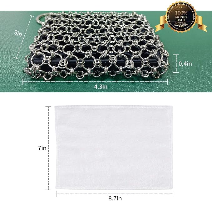 Herda 316L Cast Iron Scrubber Cleaner, Large Chainmail Scrubber - Image 5
