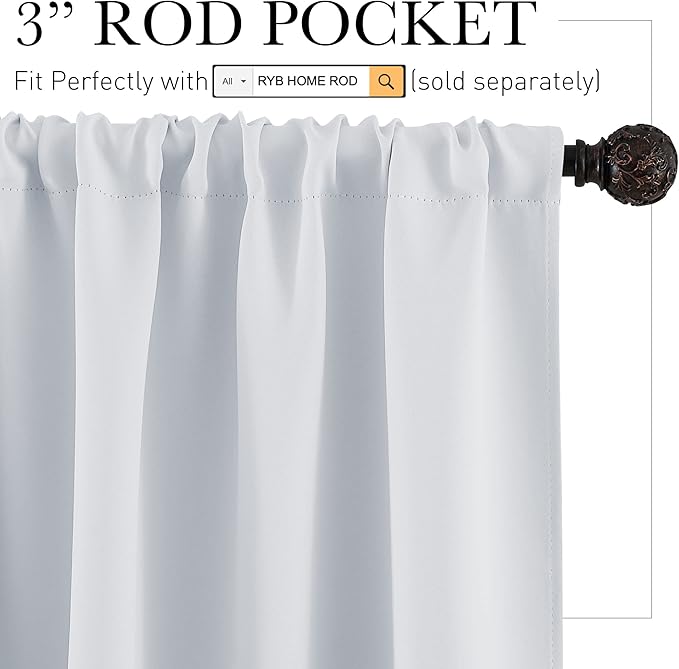 RYB HOME White Room Darkening Curtains - Image 2