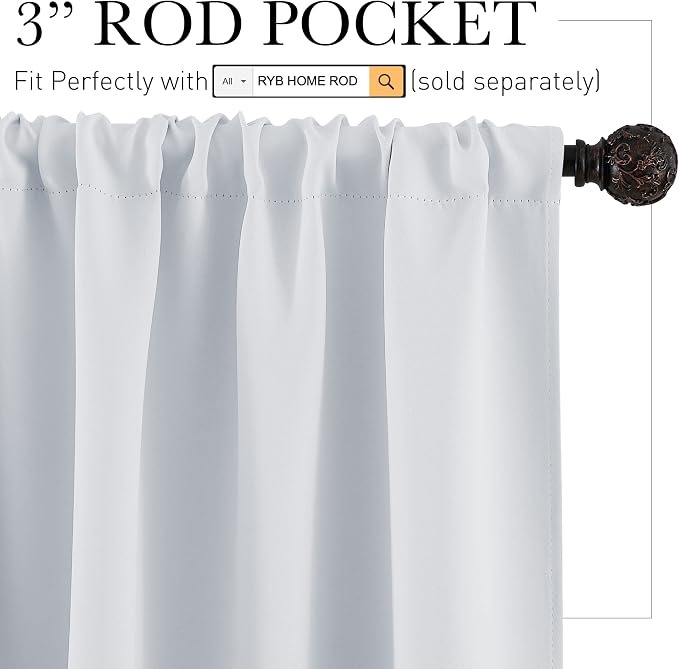 RYB HOME Short Curtains for Living Room Blackout Portable Blinds Shades for - Image 2