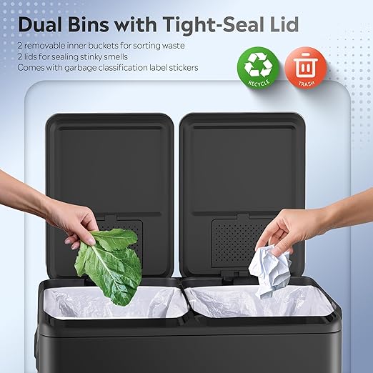 WLIVE Dual Trash Can, 2 x 8 Gallon, Step Trash Can - Image 5