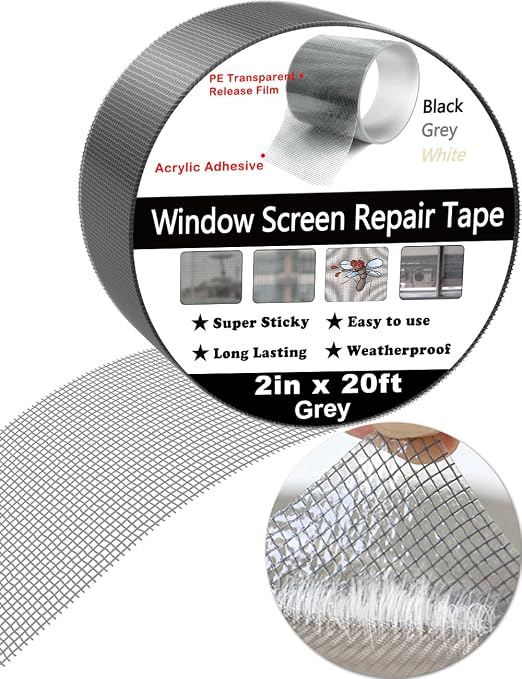 wohohoho Window Screen Repair Tape, 2 in X 20 FT Grey Screen Patch Repair Kit - Image 2
