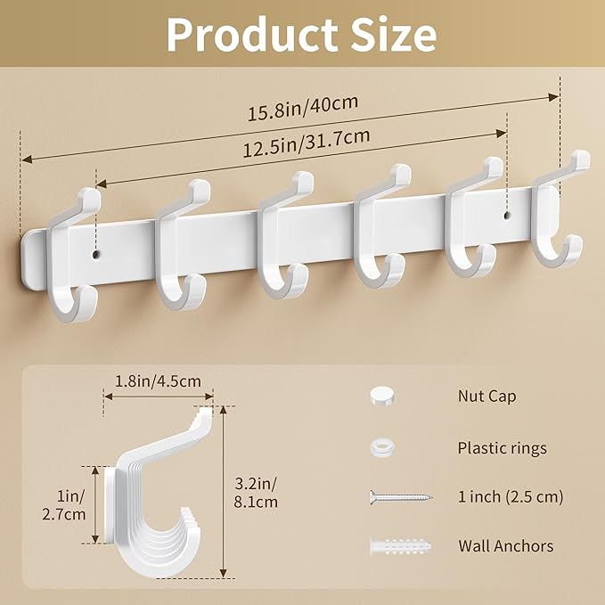 Coat Rack Wall Mounted Heavy-Duty: Metal Coat Hanger 6 Hooks - Image 5