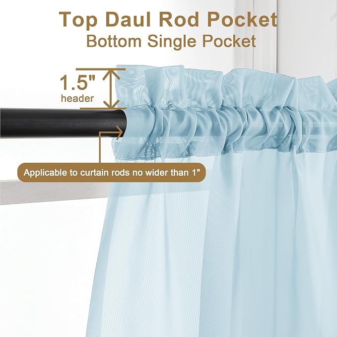 Chyhomenyc Sky Blue Sheer Curtains 96 inches Long 2 Panels, Light Filtering - Image 2