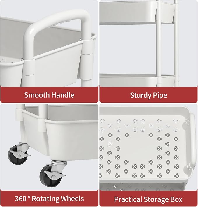 Sywhitta 3-Tier Plastic Rolling Utility Cart - Image 6