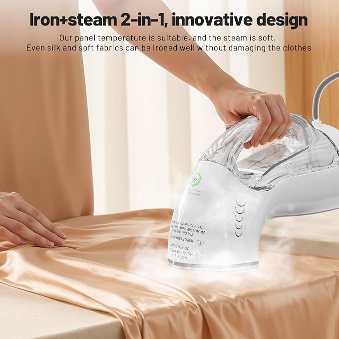 Steamer ＆ Iron 2 in 1 for Clothes, Ceramic Panel, Intelligent Chip Controls - Image 5