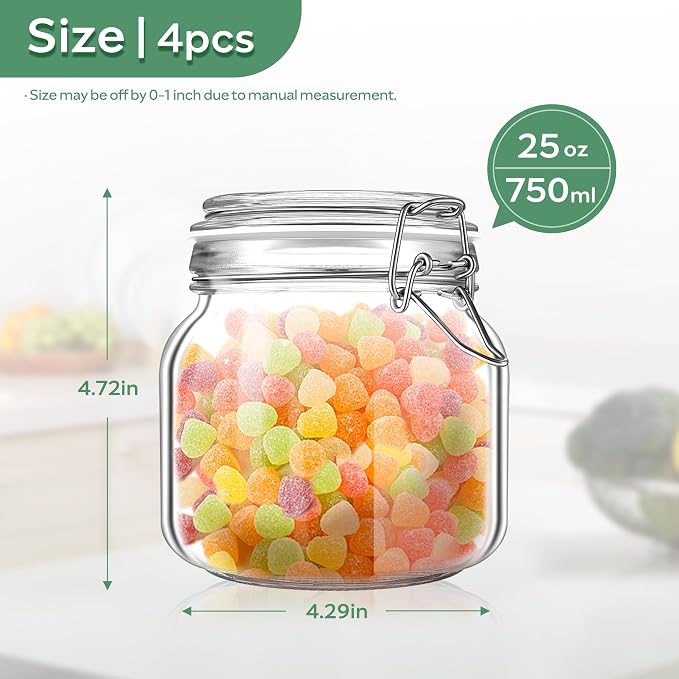 Glass Food Storage Jars with Airtight Lids 25 oz Square 4 Pack Kitchen Storage - Image 3