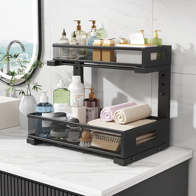 2-Pack Under Sink Storage Organizer, Large 2-Tier Elegant Mesh Pull Out Shelf - Image 7