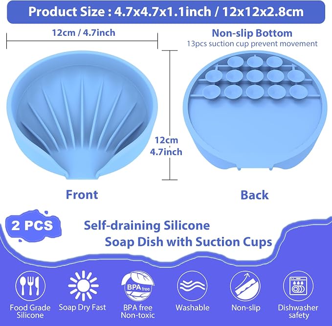 Self Draining Soap Dish, Silicone Suction Cup Soap Holder Tray Savers Container - Image 4
