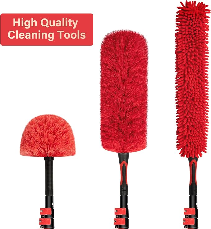 5-12 FT Extension Pole with 2 Outdoor Cobweb Brushes, 20 FT High Reach Ceiling - Image 9