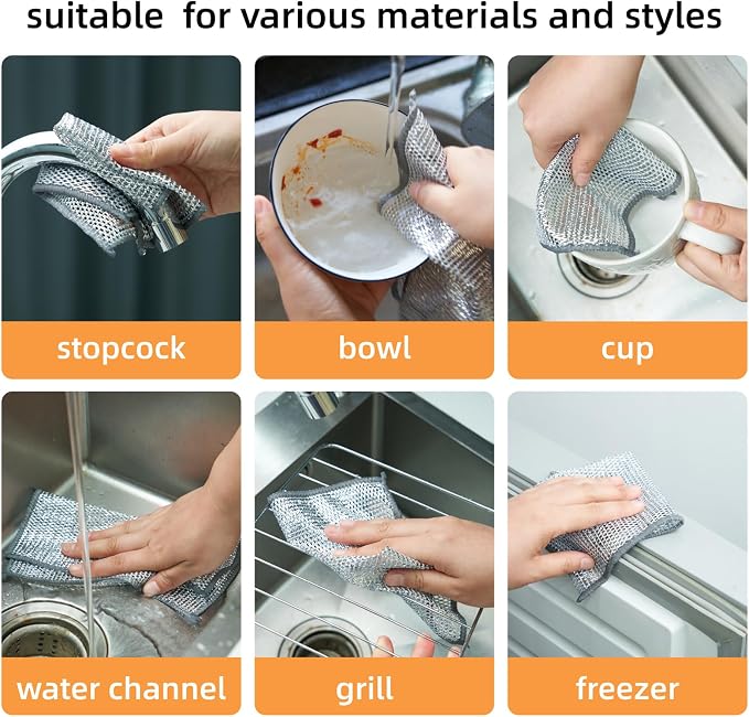 5Pcs Non Scratch Wire Dishcloth, Steel Metal Wire Cloth Mesh Miracle Cleaning - Image 7