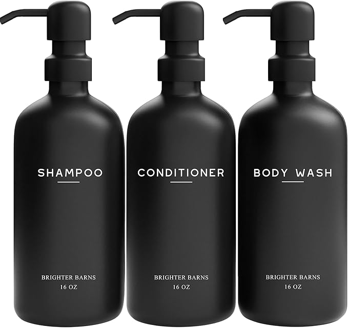 Black Shampoo and Conditioner Dispenser Set by Brighter Barns by BrighterBarns
