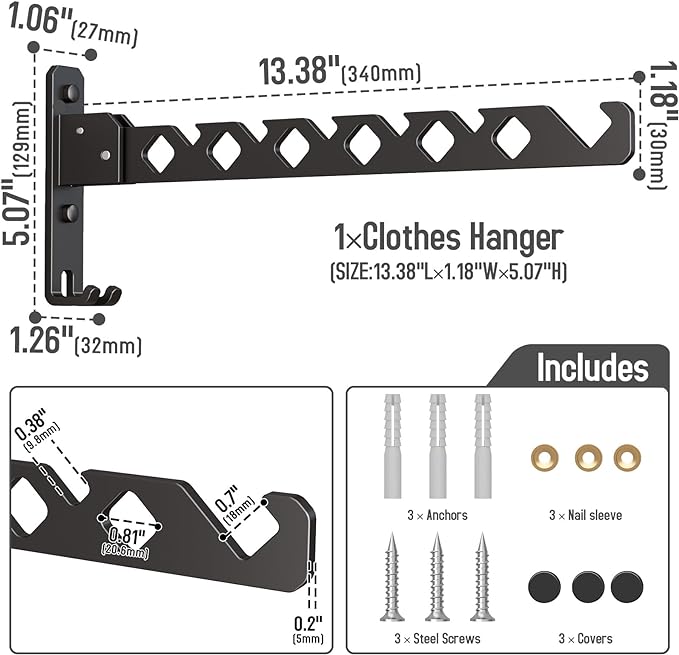 Wall Mounted Clothes Drying Rack, Wall Clothes Hanger Foldable, Laundry Hanger - Image 8