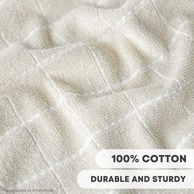 Artoid Mode Checkered Designed Cotton Beige Terry Kitchen Dish Towels, 15x25 - Image 3