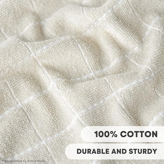 Artoid Mode Checkered Designed Cotton Beige Terry Kitchen Dish Cloths, 12x12 - Image 3
