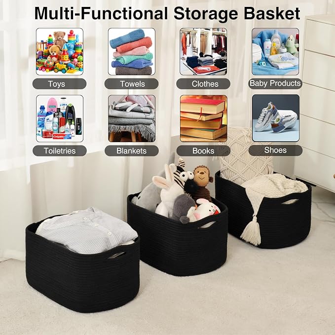 Large Storage Baskets for Organizing Shelves, Woven Cotton Rope Bins for Baby - Image 4