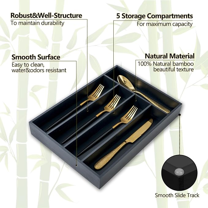 Silverware Organizer, 10 Inch Utensil Organizer Kitchen Drawer Organizer Bamboo - Image 3
