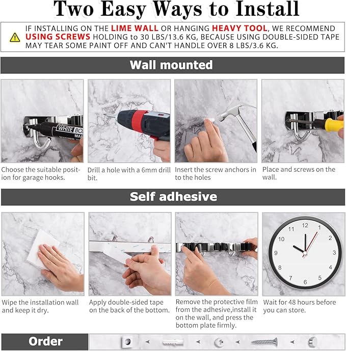 2 Pack 3 Racks and 4 Hooks Broom and Mop Holder Wall Mounted Garage Organizer - Image 5