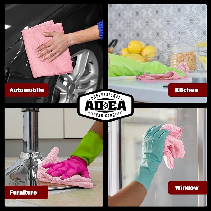 AIDEA Microfiber Cleaning Cloth Pink 10PK, Microfiber Towels - Image 5