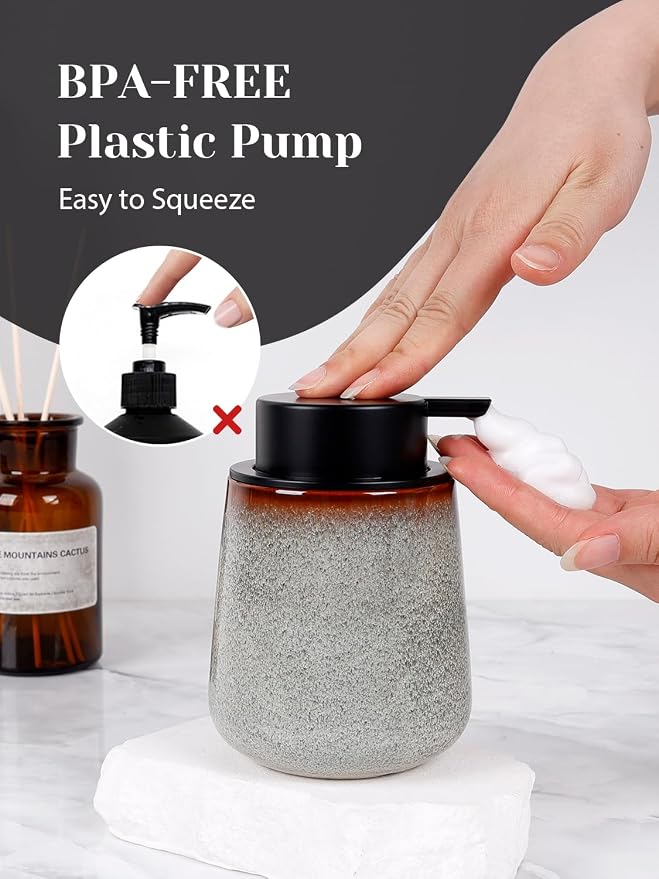 INGOFIN Ceramic Foaming Soap Dispenser -12oz Foam Hand Soap Dispenser Bathroom - Image 4