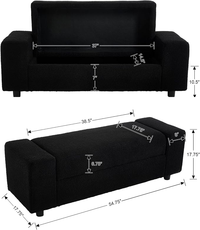 Teddy Storage Ottoman Bench, 55 Inch Upholstered Boucle Comfy Sherpa End of Bed - Image 2