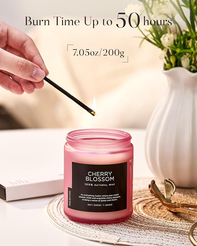 M&SENSE Cherry Blossom Scented Spring Candle, Best Smelling Stress Relief - Image 4