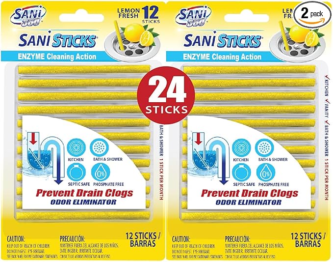 SANI 360° Sani Sticks Drain Cleaner and Deodorizer, Lemon Scent Enzyme Pipe by SANI360%C2%B0