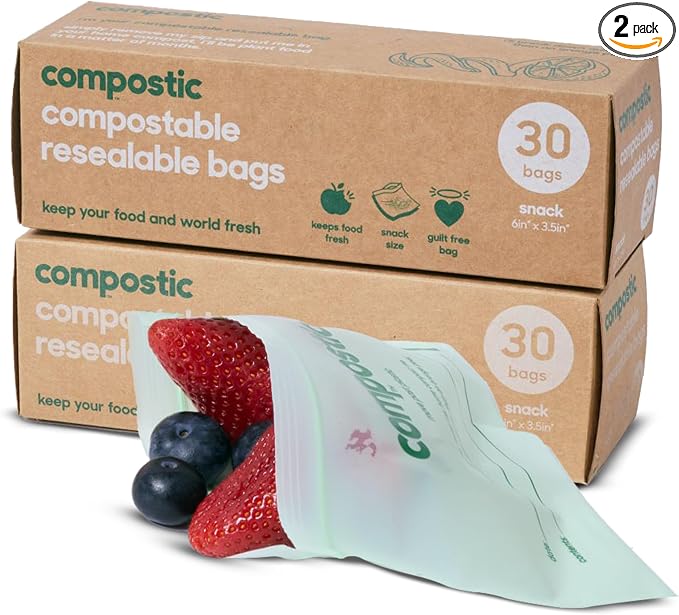 Compostic Home Compostable Resealable Snack Bags, Microwave & Freezer Safe by COMPOSTIC
