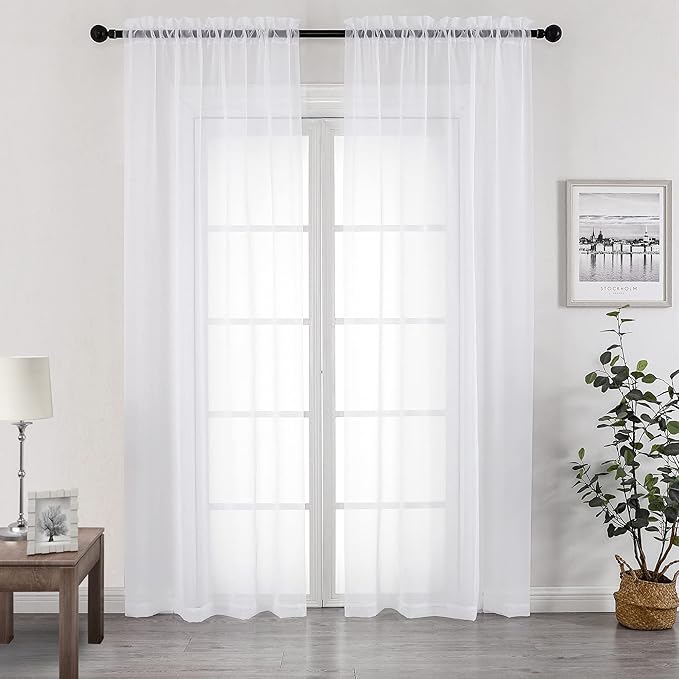 Chyhomenyc White Sheer Curtains 96 inches Long 2 Panels Set, Light Filtering by Chyhomenyc