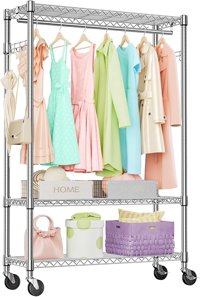 IZEUK 3 Tier Heavy Duty Rolling Garment Rack Wire Clothes Rack by IZEUK
