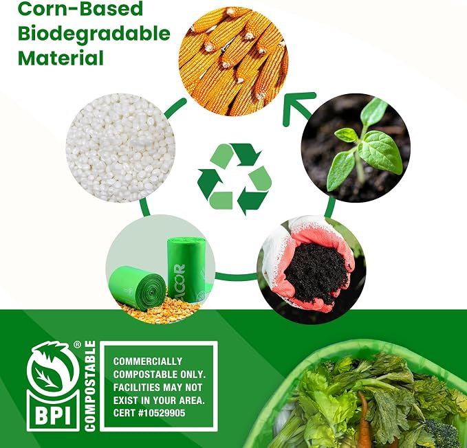 13 Gallon Compostable Trash Bags, Heavy Duty Tall Kitchen Food Scrap Waste Bag - Image 6