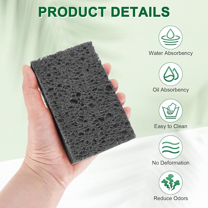 12-Pack Kitchen Sponges, Condense Eco Cellulose Non-Scratch Scrub Heavy Sponge - Image 2
