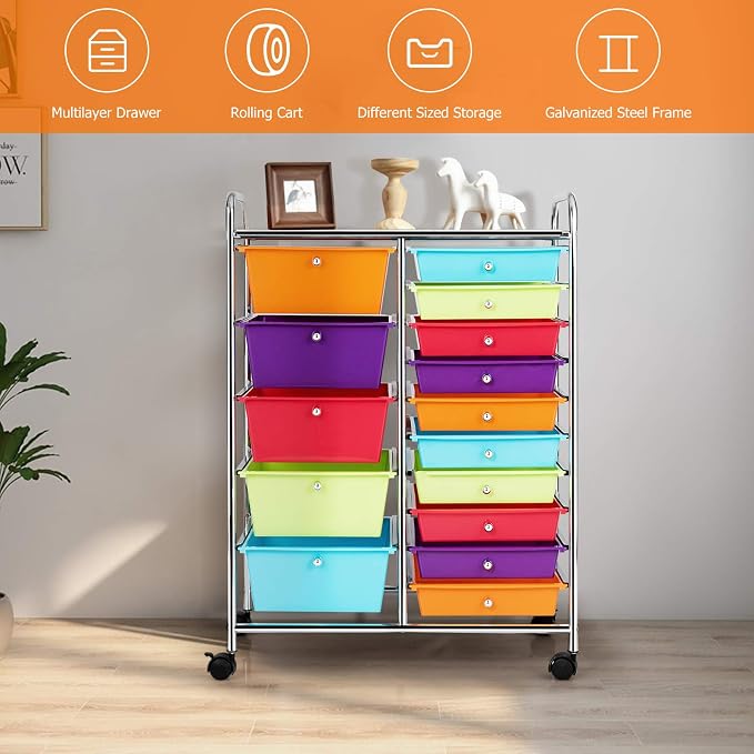 GOFLAME 15-Drawer Rolling Storage Cart, Utility Cart - Image 4