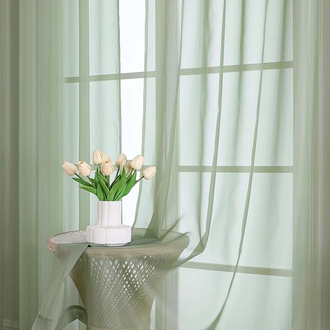 Chyhomenyc Extra Long Sage Green Sheer Curtains 108 Inches Long 2 Panels - Image 7