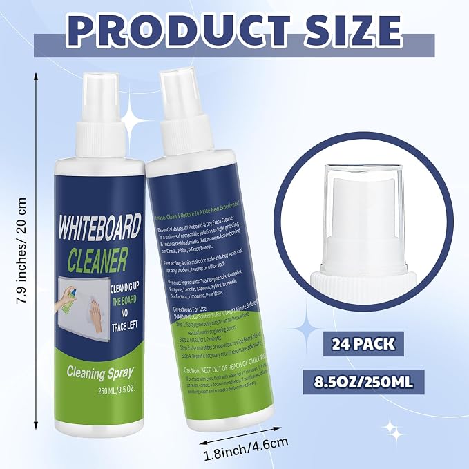 24 Pack Whiteboard Cleaner Spray Bottle 8.5oz Dry Erase Board Surface Cleaner - Image 2