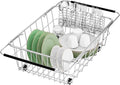 Large Sink Dish Drying Rack, Expandable 304 Stainless Steel Metal Dish Drainer by SwetLao