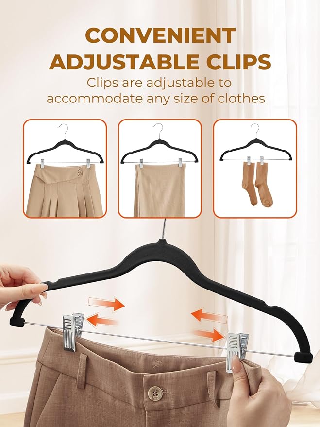 HOUSE DAY Black Velvet Skirt Hangers 48 Pack, Pant Hanger - Image 8