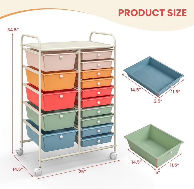 GOFLAME 15-Drawer Rolling Storage Cart, Utility Cart - Image 3