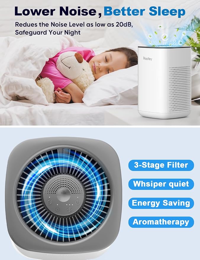 Priestley Small Air Purifiers for Home Bedroom Dorm Office Desktop, 20dB Quiet - Image 6