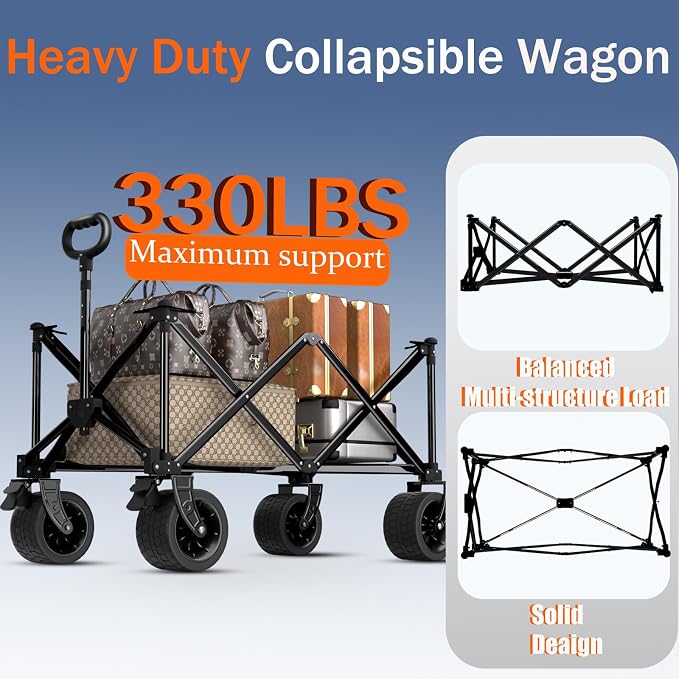Collapsible Wagon Cart with Silent All-Terrain Wheels, Foldable Heavy Duty - Image 5