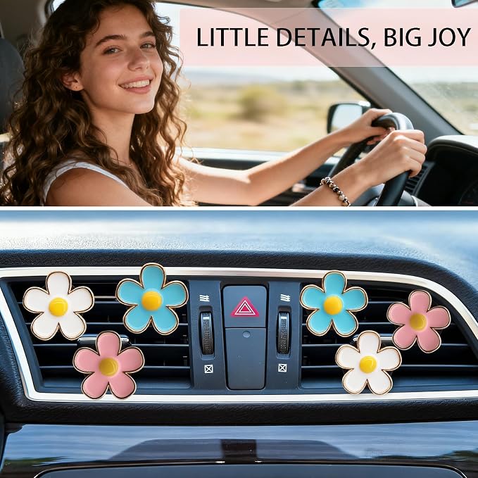 6pcs Flowers Car Air Freshener Vent Clips, 3cm/2.7cm Refillable Daisy Decor - Image 4