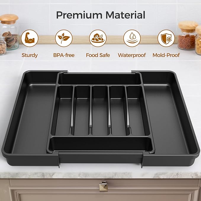 Extra Large Expandable Silverware Organizer, BPA-Free Food-Safe Cutlery - Image 4