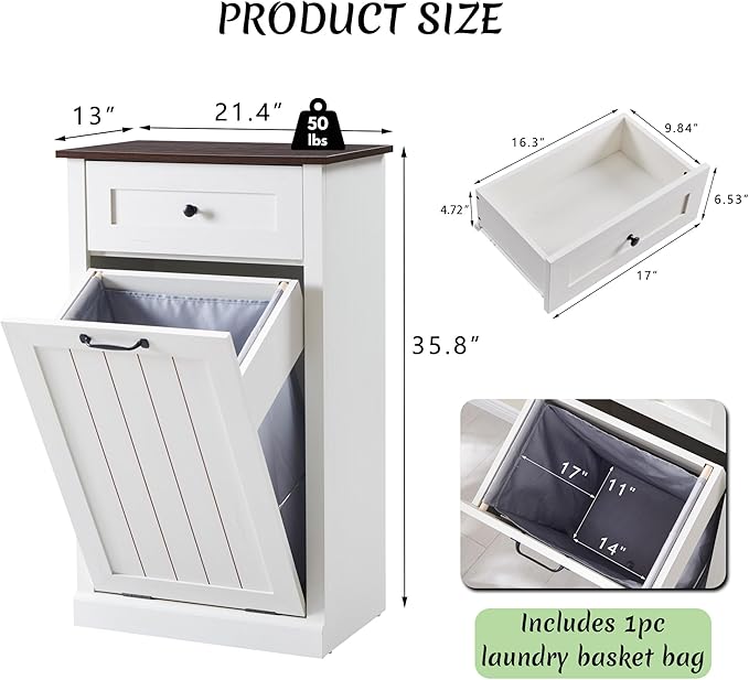Tilt Out Laundry Hamper Cabinet, 10 Gallon Farmhouse Trash Can Cabinet - Image 2