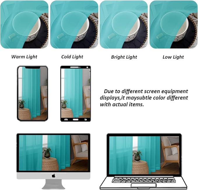 Chyhomenyc Turquoise Sheer Curtains 84 Inch Length 2 Panels, Light Filtering - Image 4