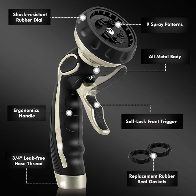 RESTMO Hose Nozzle with Easy Self-Lock Trigger, Heavy Duty Metal Water Hose - Image 3