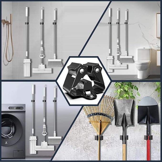 3-H Stainless Steel Broom Holder Wall Mount 4-Pack-Heavy Duty Mop Organizer - Image 3