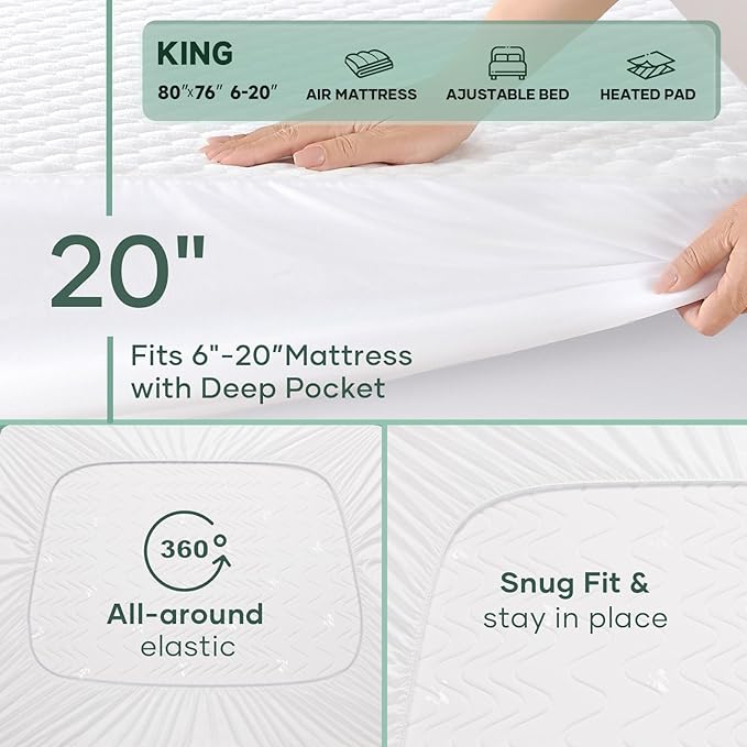 OhGeni 100% Waterproof Mattress Protector, King Size Mattress Pad, Fits 6"-20" - Image 5