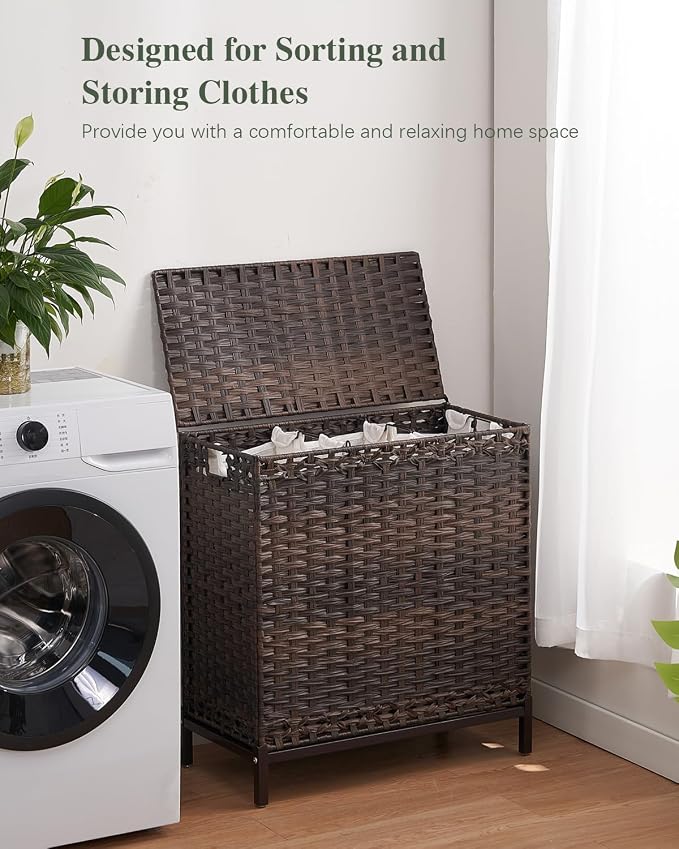 Laundry Hamper with Lid 132 L, Clothes Hamper with Lid, Handwoven Rattan - Image 6